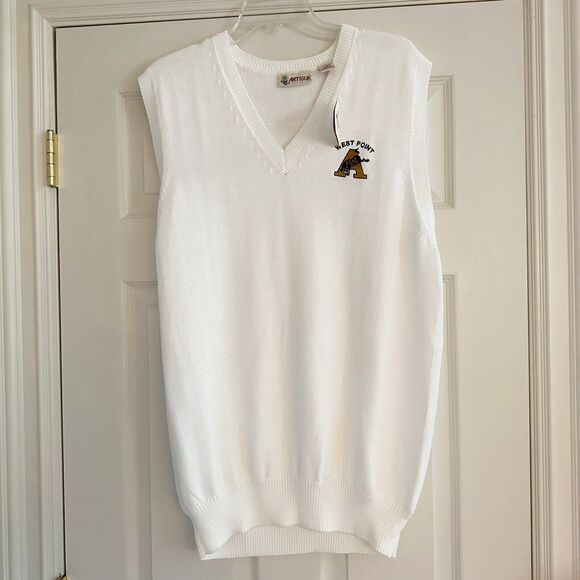 West Point Vintage USMA V Neck Pullover Sweater Knit Vest White Mens XL NWT New - Picture 1 of 9